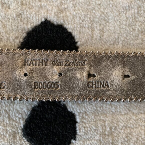 Kathy Van Zeeland Fleur-de-Lis Faux Suede Leather Studded Rhinestone Waist Belt - Picture 7 of 13